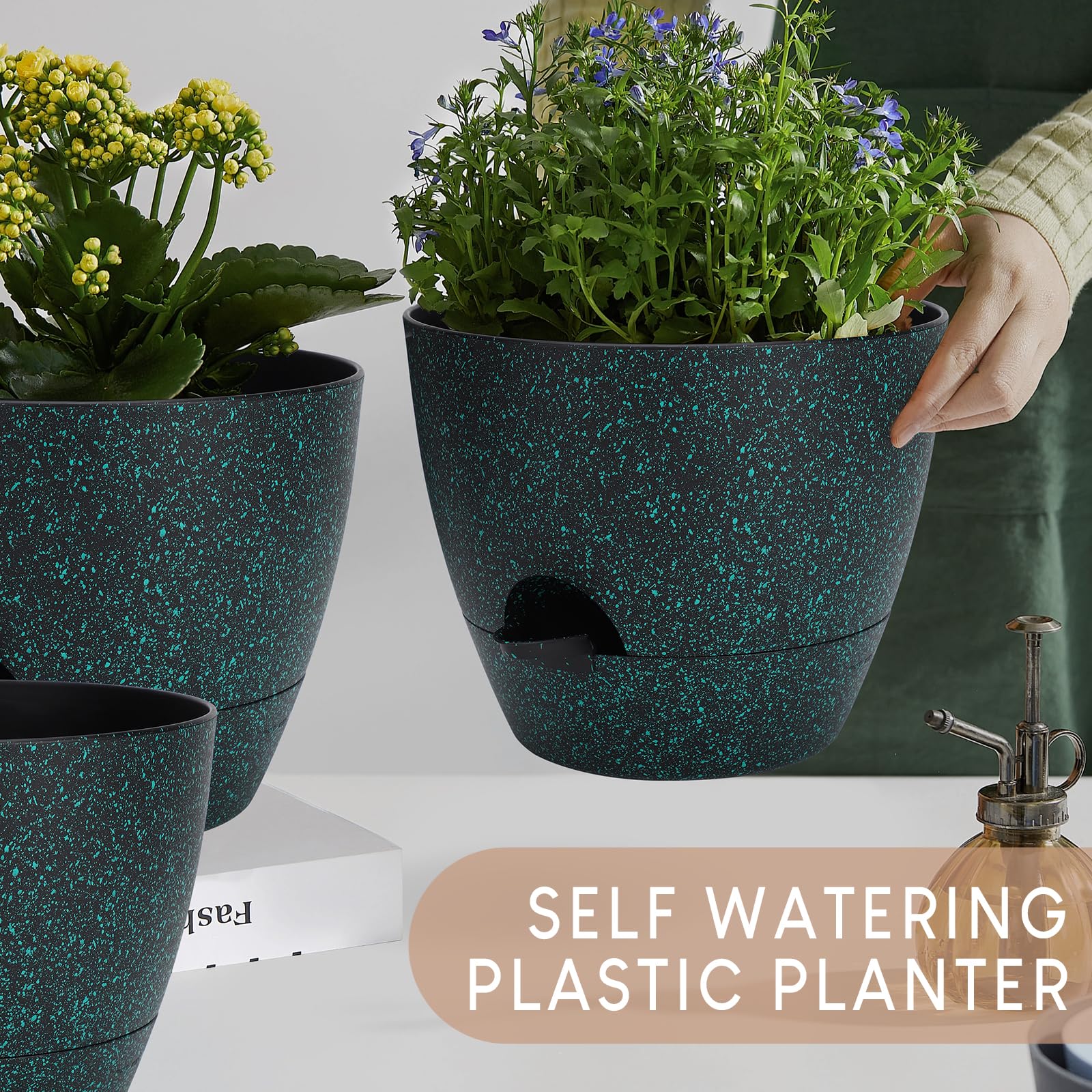 YNNICO modern planter complements living spaces with a contemporary green-speckled look