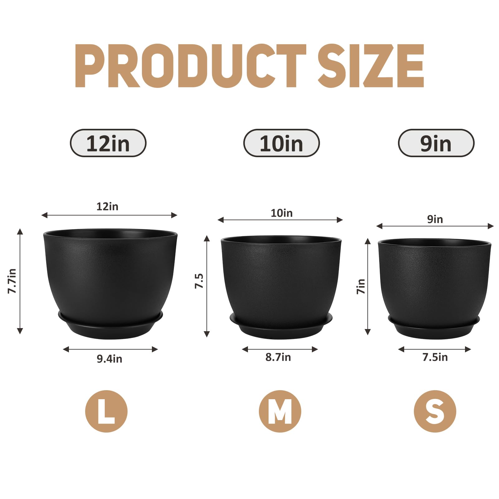 YNNICO 10-inch plant pot with deep reservoir for easy bottom and top watering