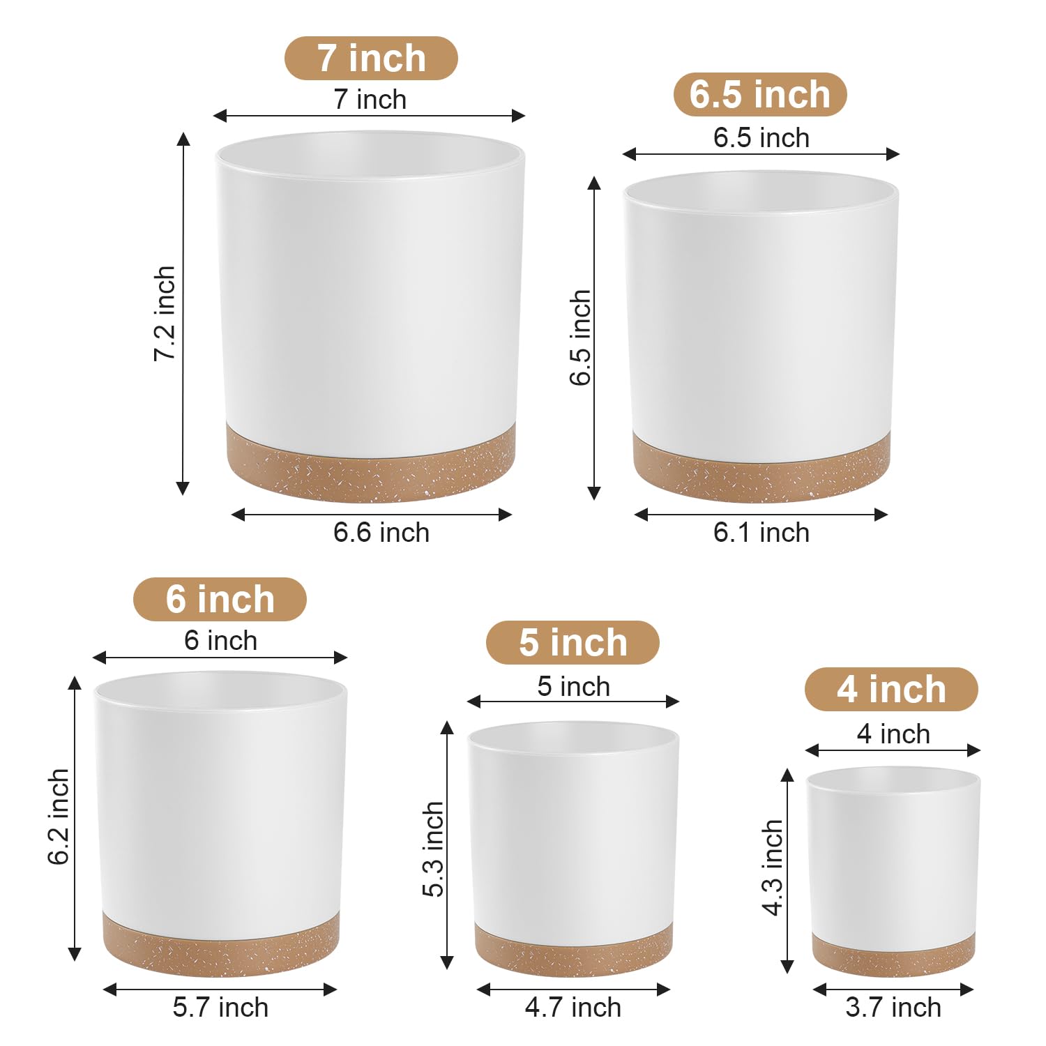 YNNICO 6.5-inch white matte plant pot with saucer for mess-free watering.