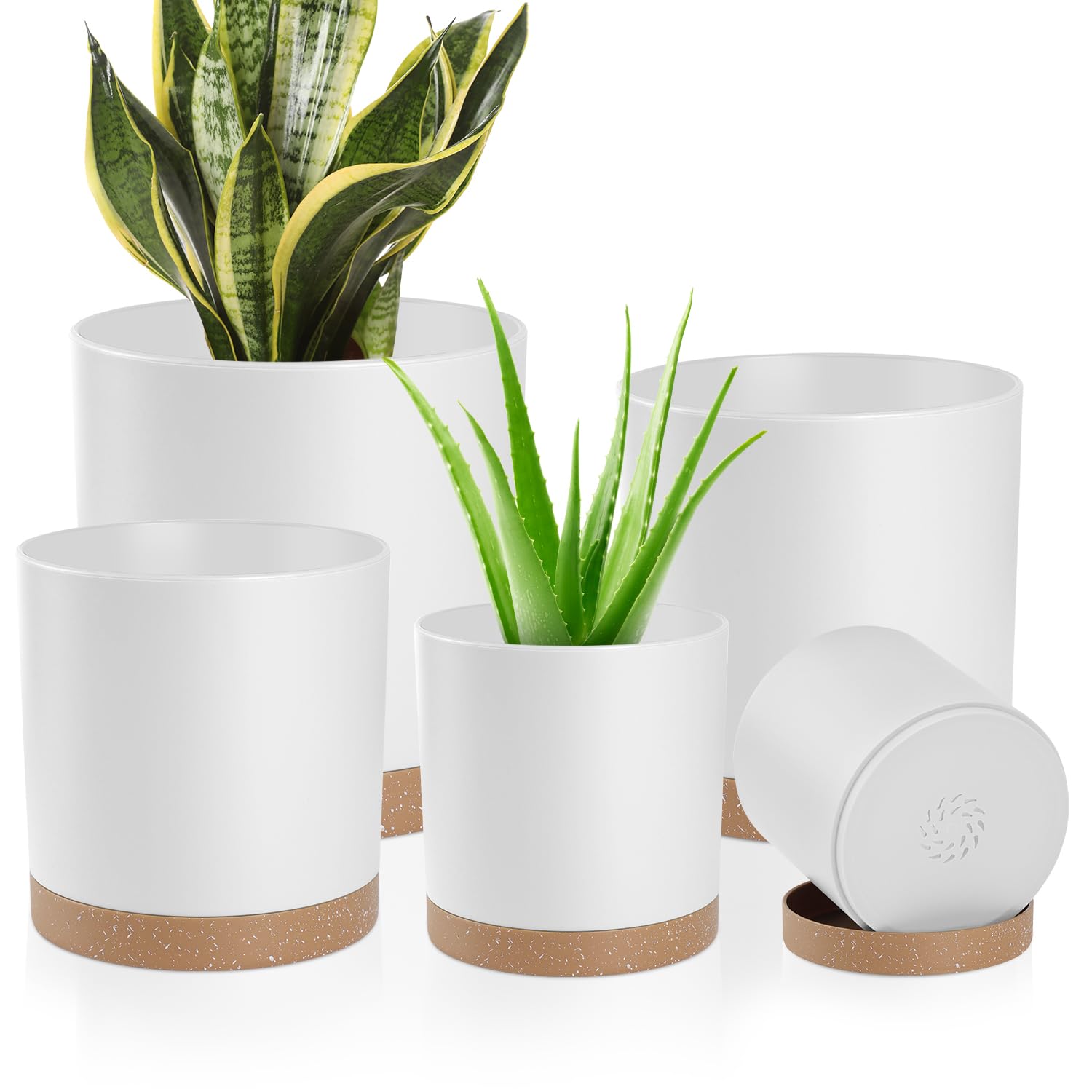 YNNICO plant pot 7-inch white matte with drainage holes for healthy roots.