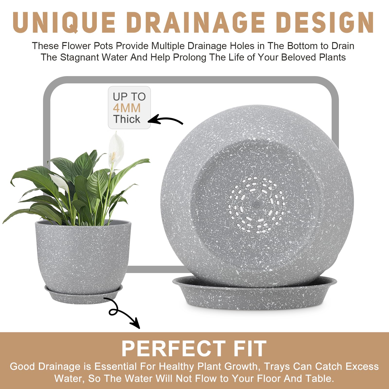 YNNICO 9-inch gray pot with matte finish for modern decor.