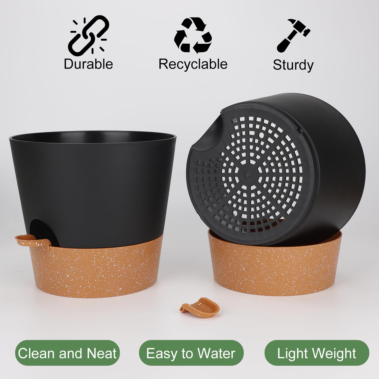 YNNICO plant pot with saucer reservoir enabling extended moisture between waterings.