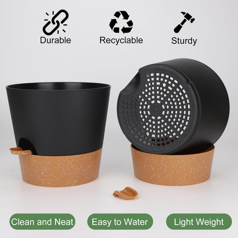 YNNICO plant pot with saucer reservoir enabling extended moisture between waterings.