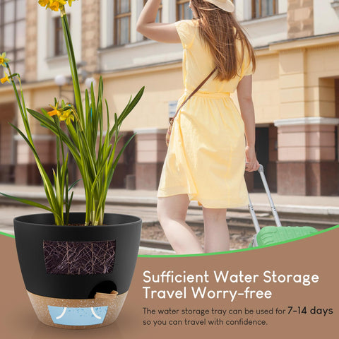 YNNICO 7-inch black pot ideal for desks and shelves with a modern look.