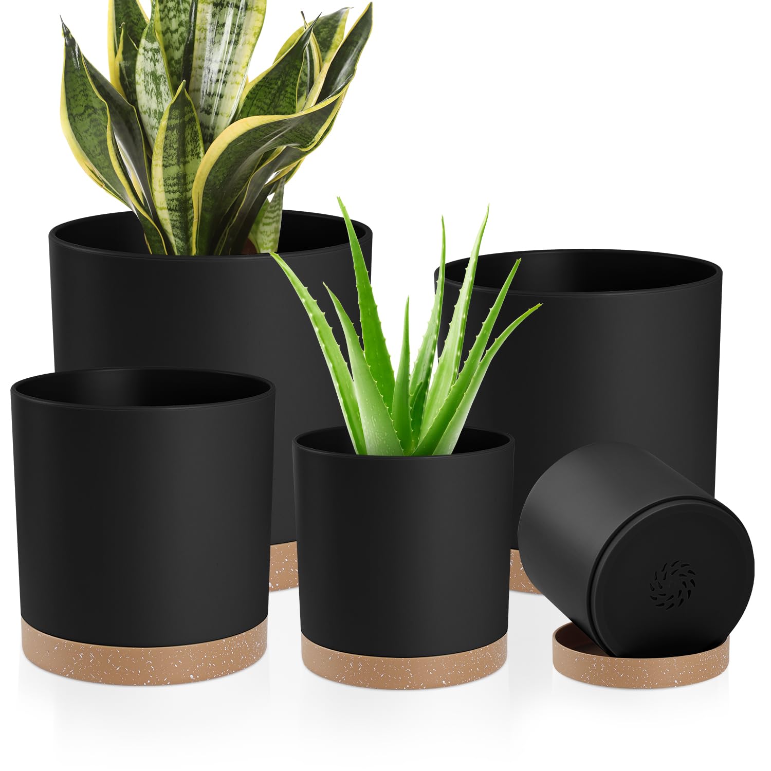 YNNICO plant pots with drainage holes and saucers for clean indoor gardening