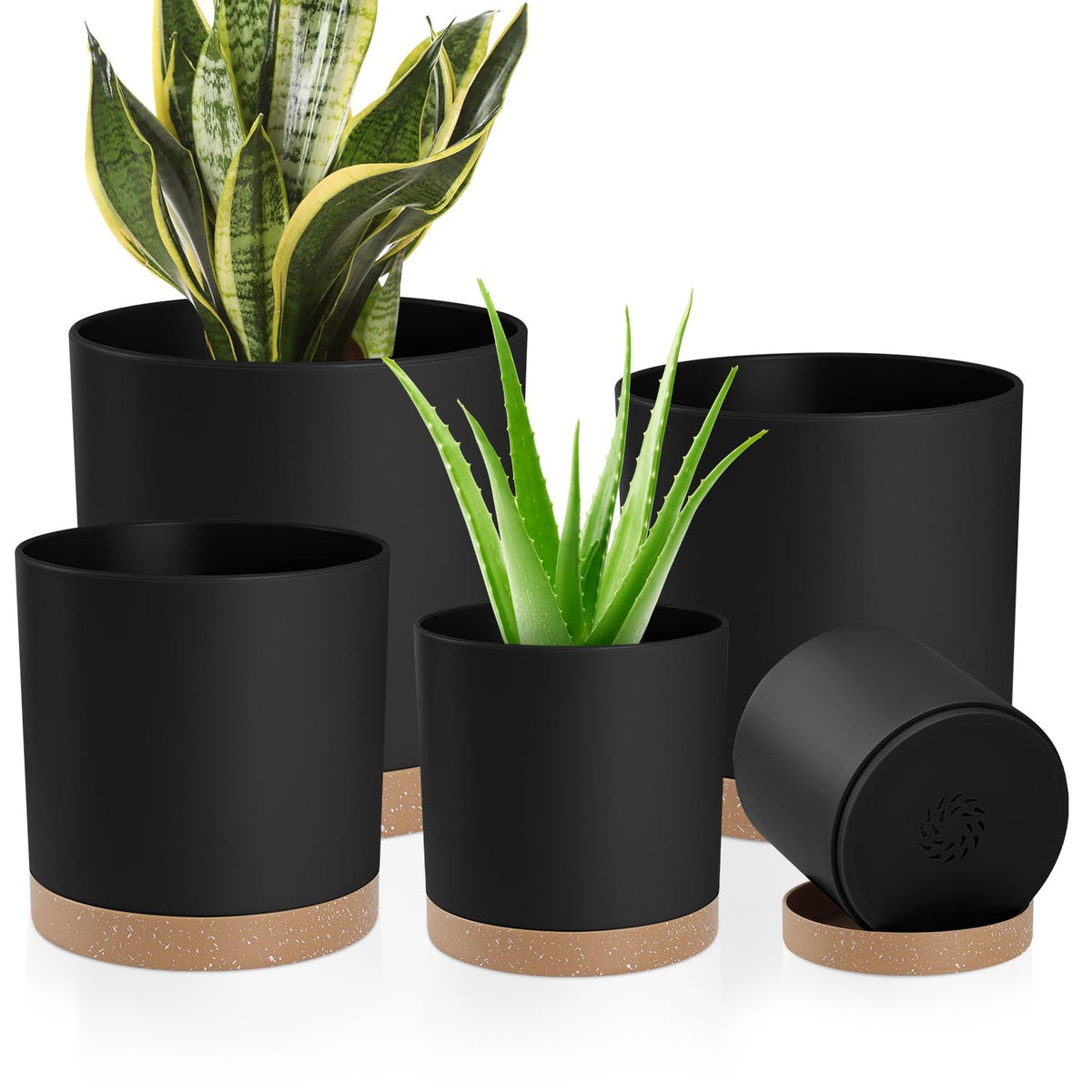YNNICO plant pots with drainage holes and saucers for clean indoor gardening