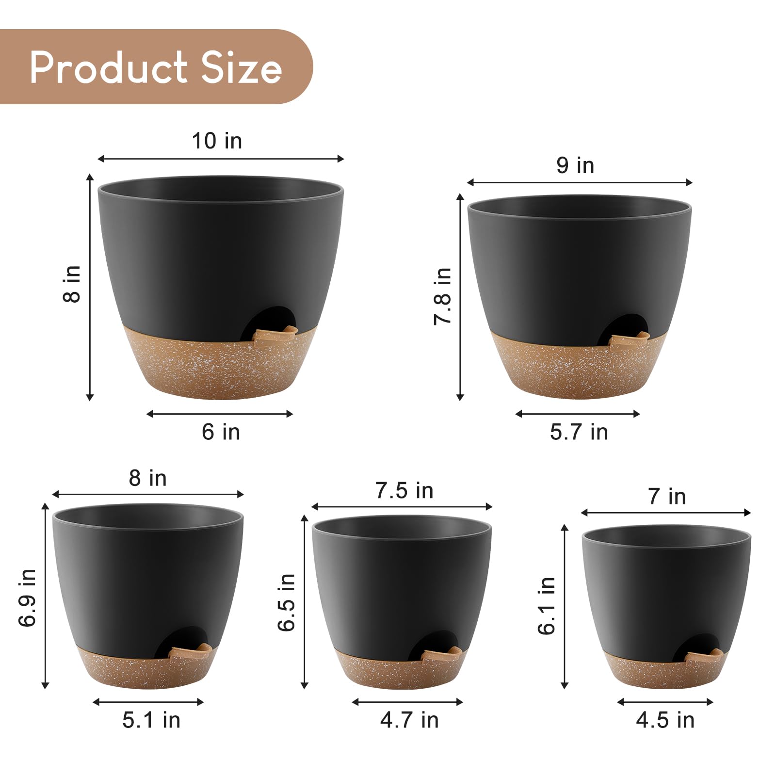 YNNICO 9-inch black self-watering pot highlighting clean silhouette and portability.