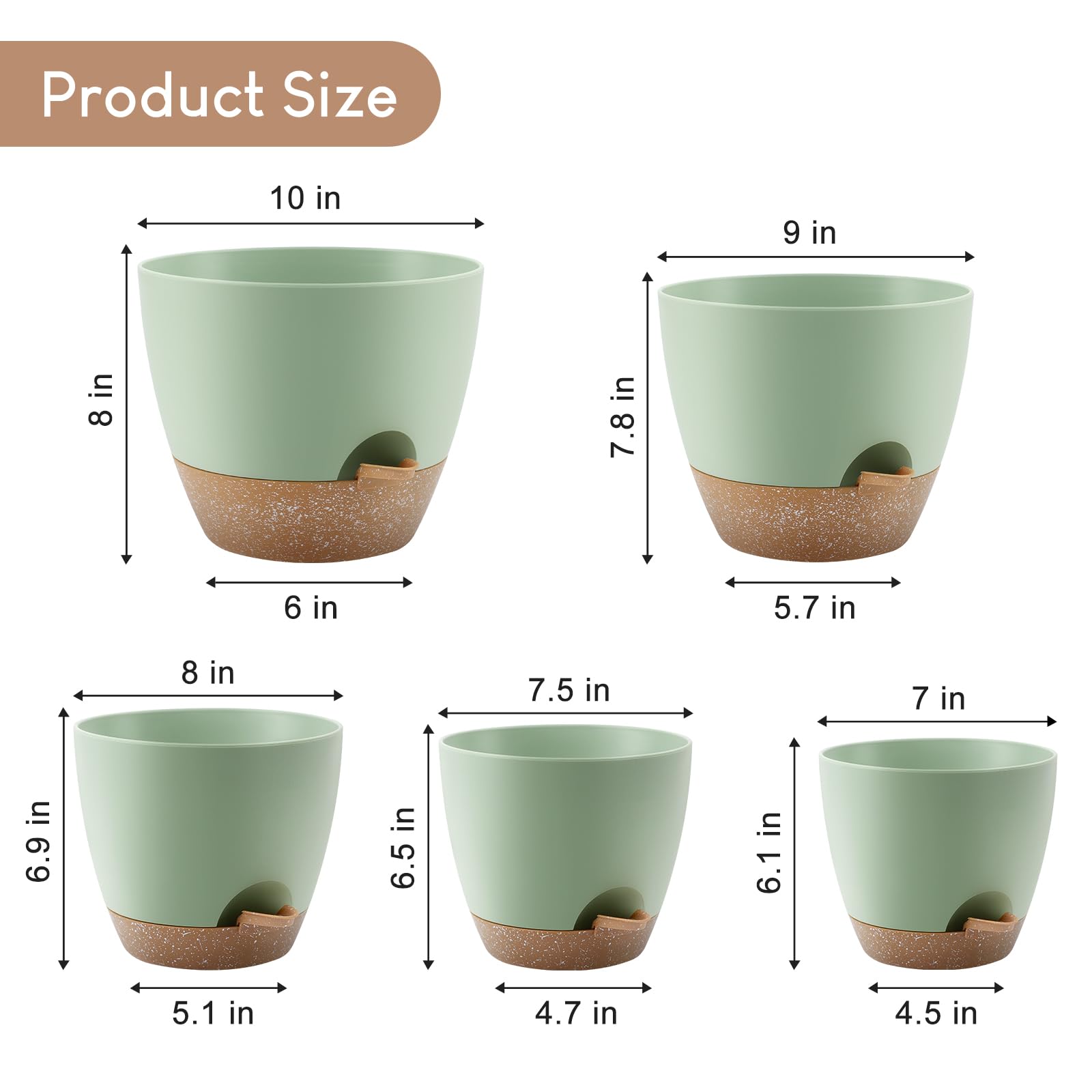 YNNICO plant pots 9-inch side view showing deep planting space.