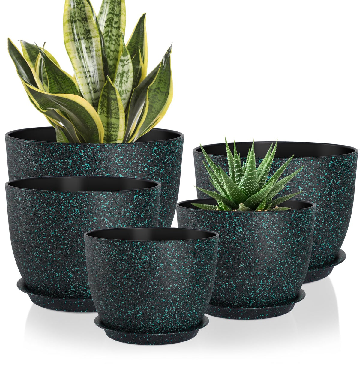YNNICO plant pots set five with deep reservoir for versatile planting