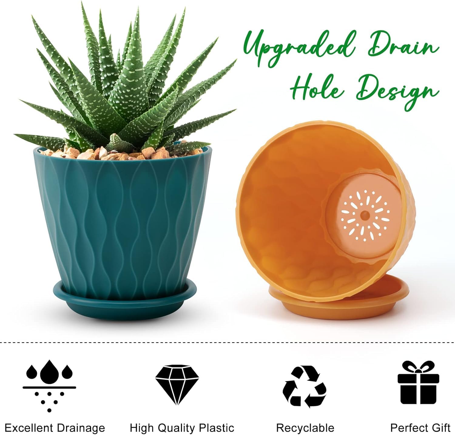YNNICO sturdy polypropylene plant pot 6-inch close-up.