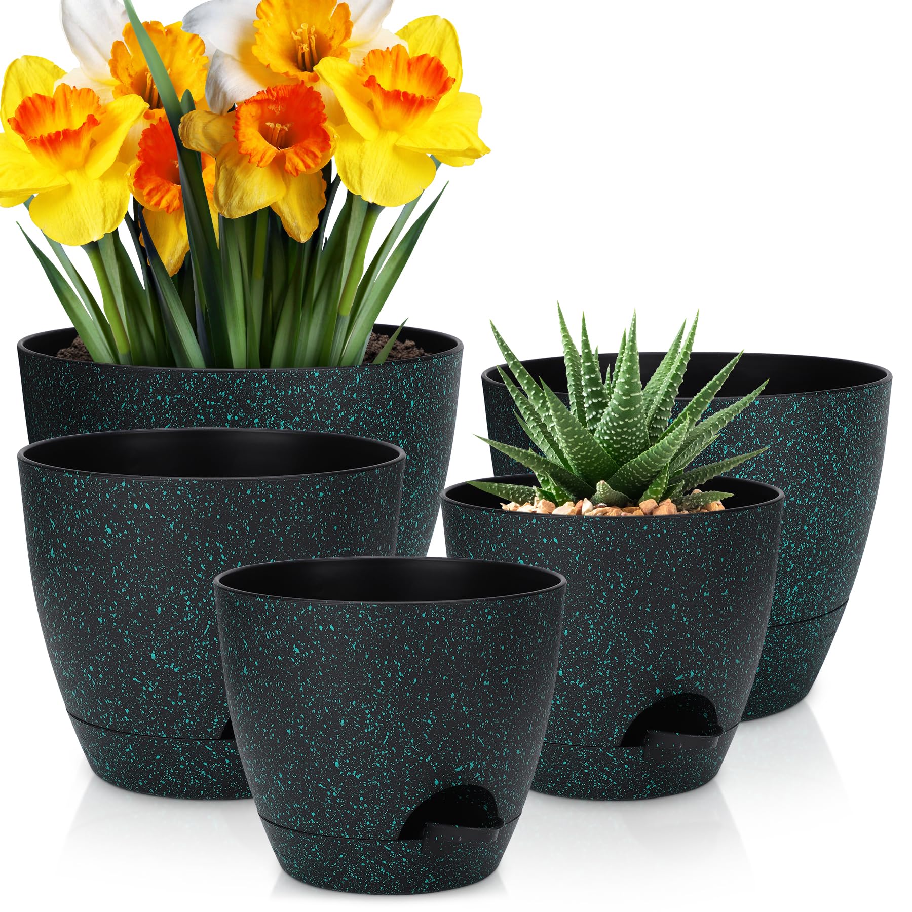 YNNICO 10-inch self-watering pot with green speckles supports healthy root growth via reservoir