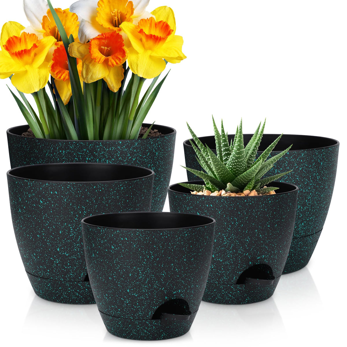 YNNICO 10-inch self-watering pot with green speckles supports healthy root growth via reservoir