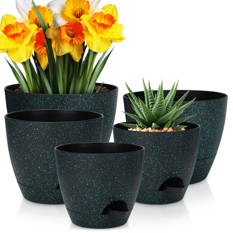 YNNICO 10-inch self-watering pot with green speckles supports healthy root growth via reservoir