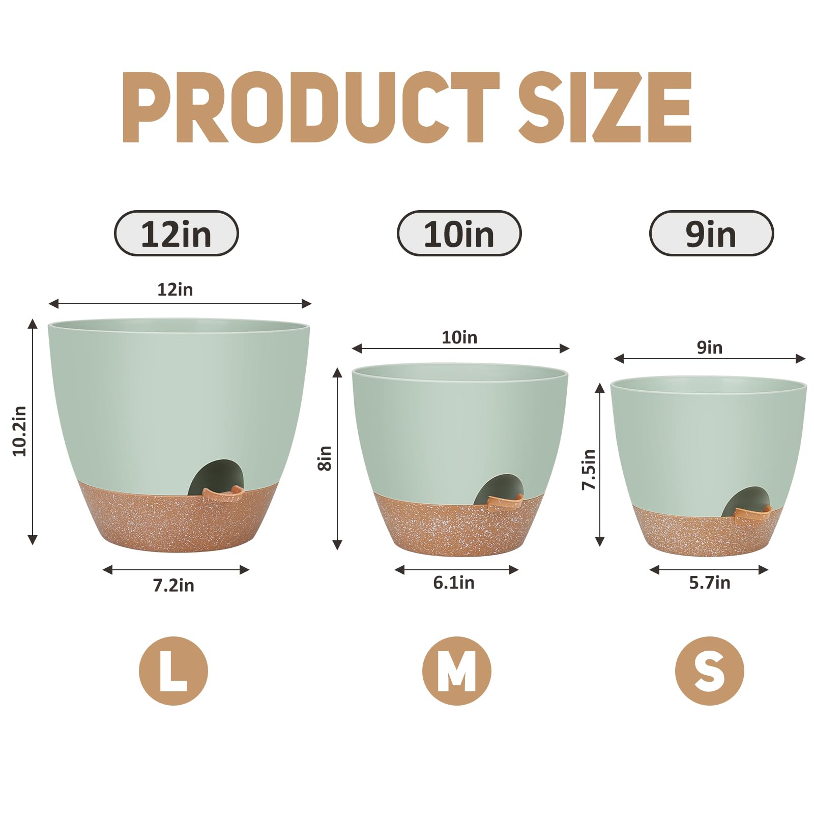 YNNICO 10-inch self-watering pot with durable, lightweight plastic.