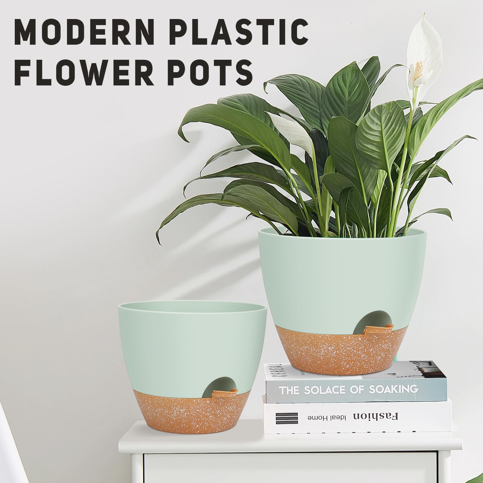 YNNICO 9-inch self-watering pot with matte finish for modern spaces.