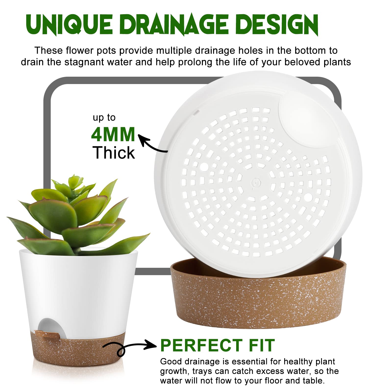 YNNICO Snow 7.5-inch self-watering pot suitable for windowsill herbs