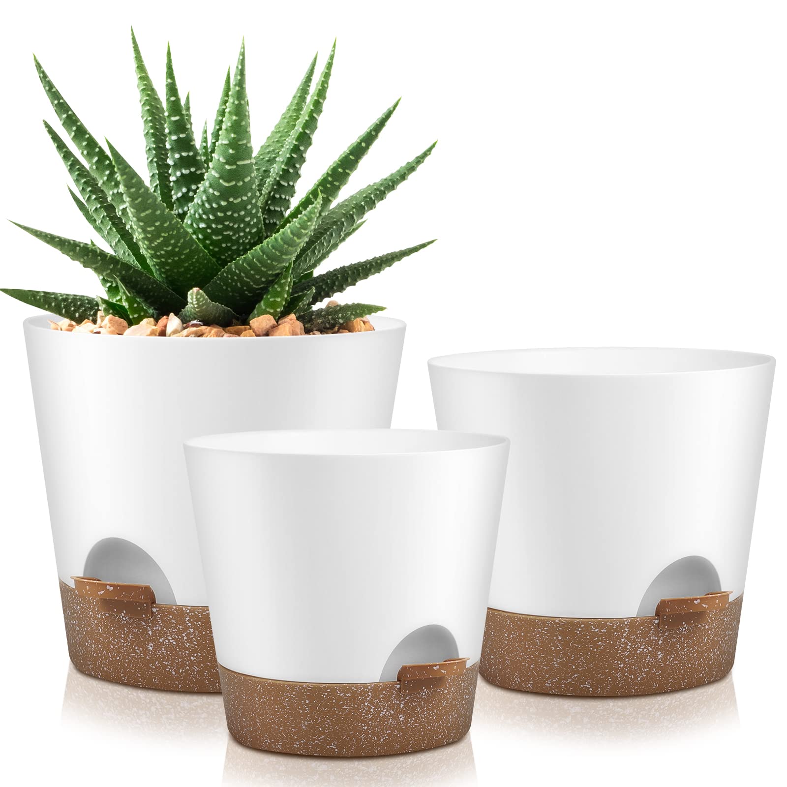 YNNICO Snow 9-inch self-watering pot with drainage holes for healthy root growth