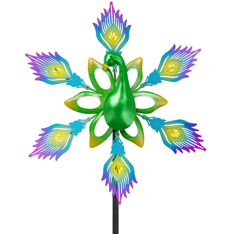 YOADEHOA Peacock Wind Spinner front view shows vibrant motion and colors.
