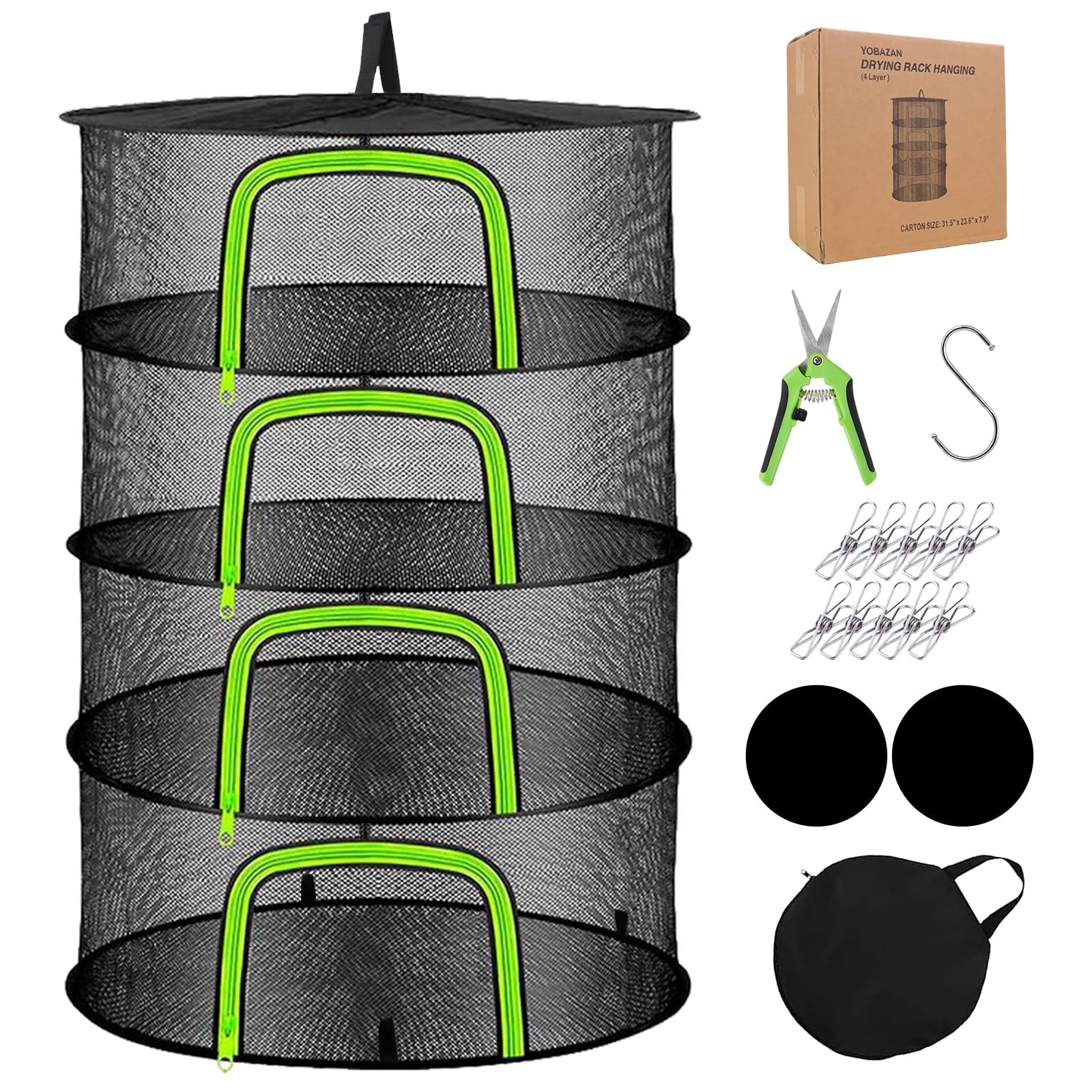 YOBAZAN 4-layer rack front view with roomy mesh shelves for herbs
