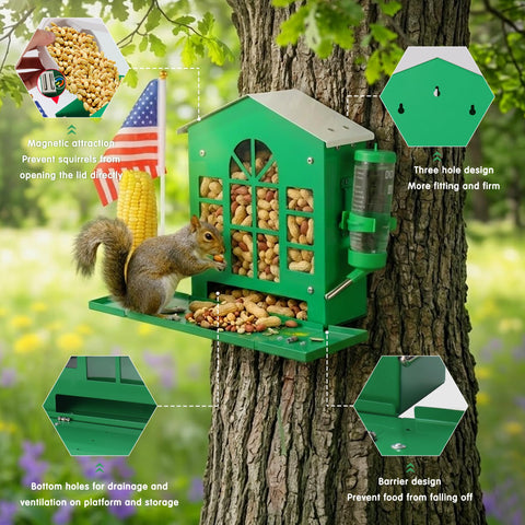 YOBTEOY metal feeder features corn cob holder for easy snack access.