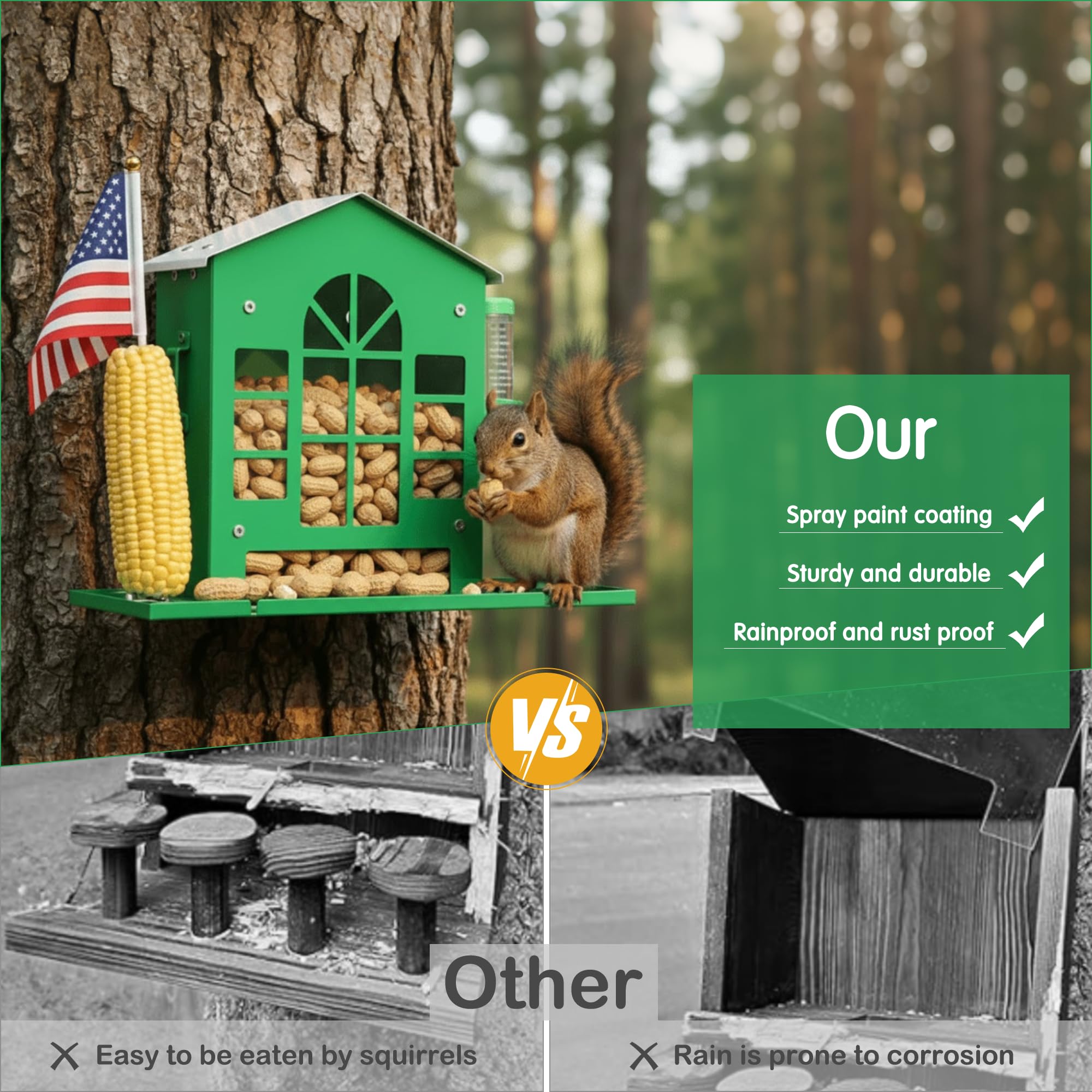 YOBTEOY squirrel feeder with water bottle provides fresh hydration for visitors.