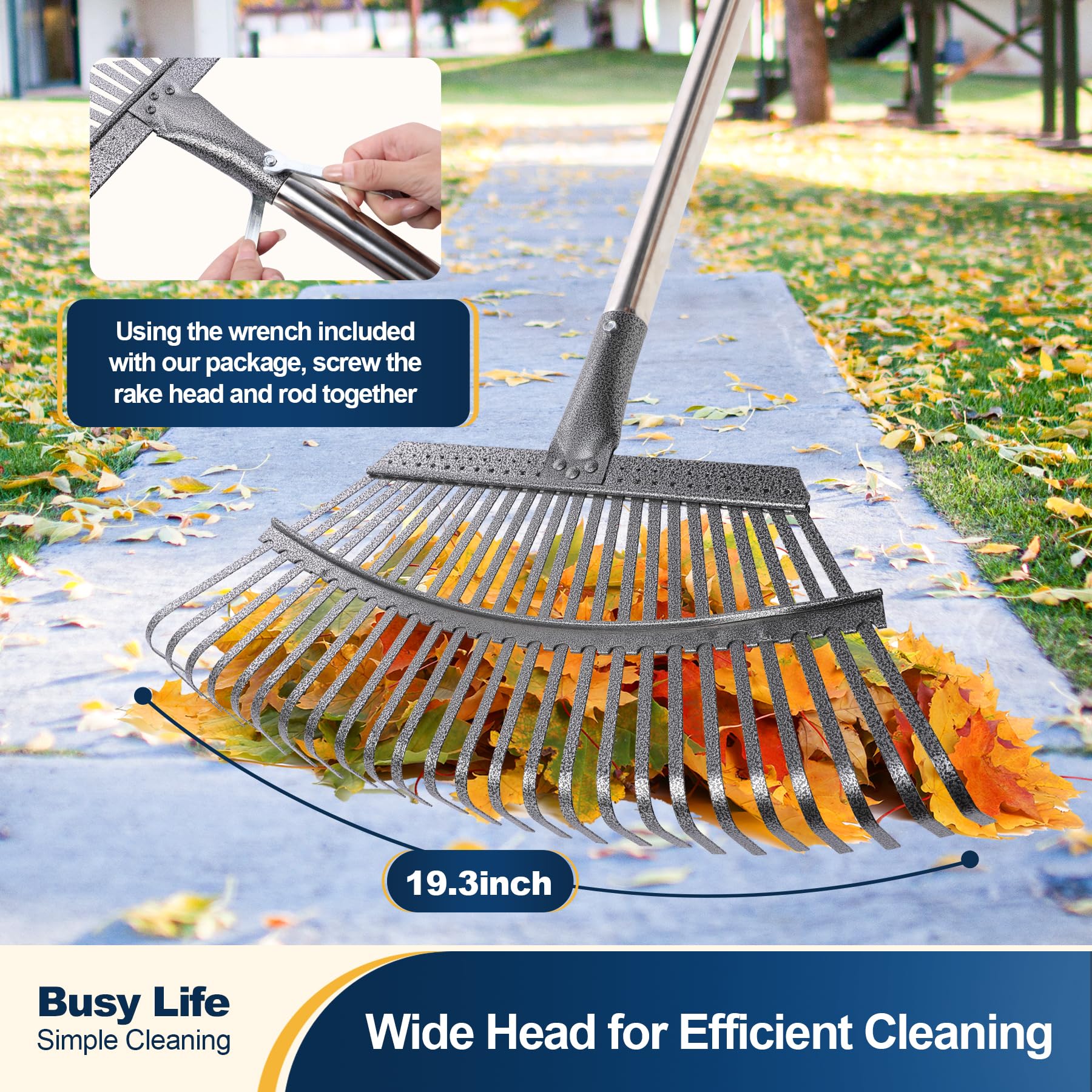 Yocada garden leaf rake adjustable handle allows comfortable reach