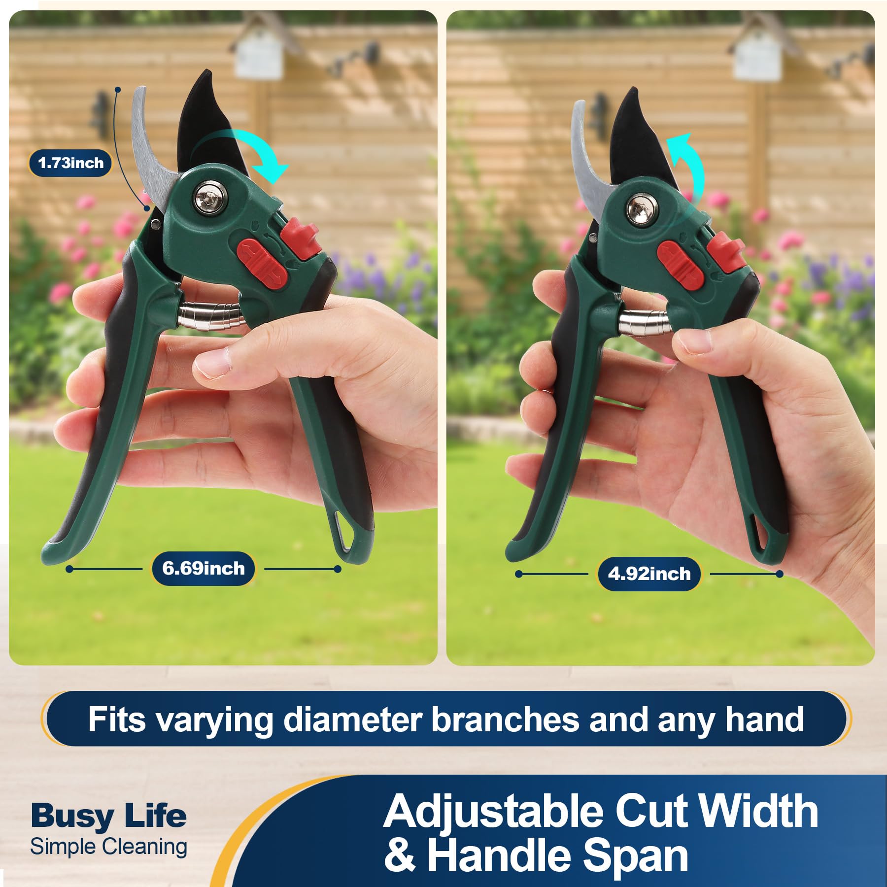 Yocada Garden Pruning Shears 2 Pack carbon steel blade delivers sharp, durable pruning performance.