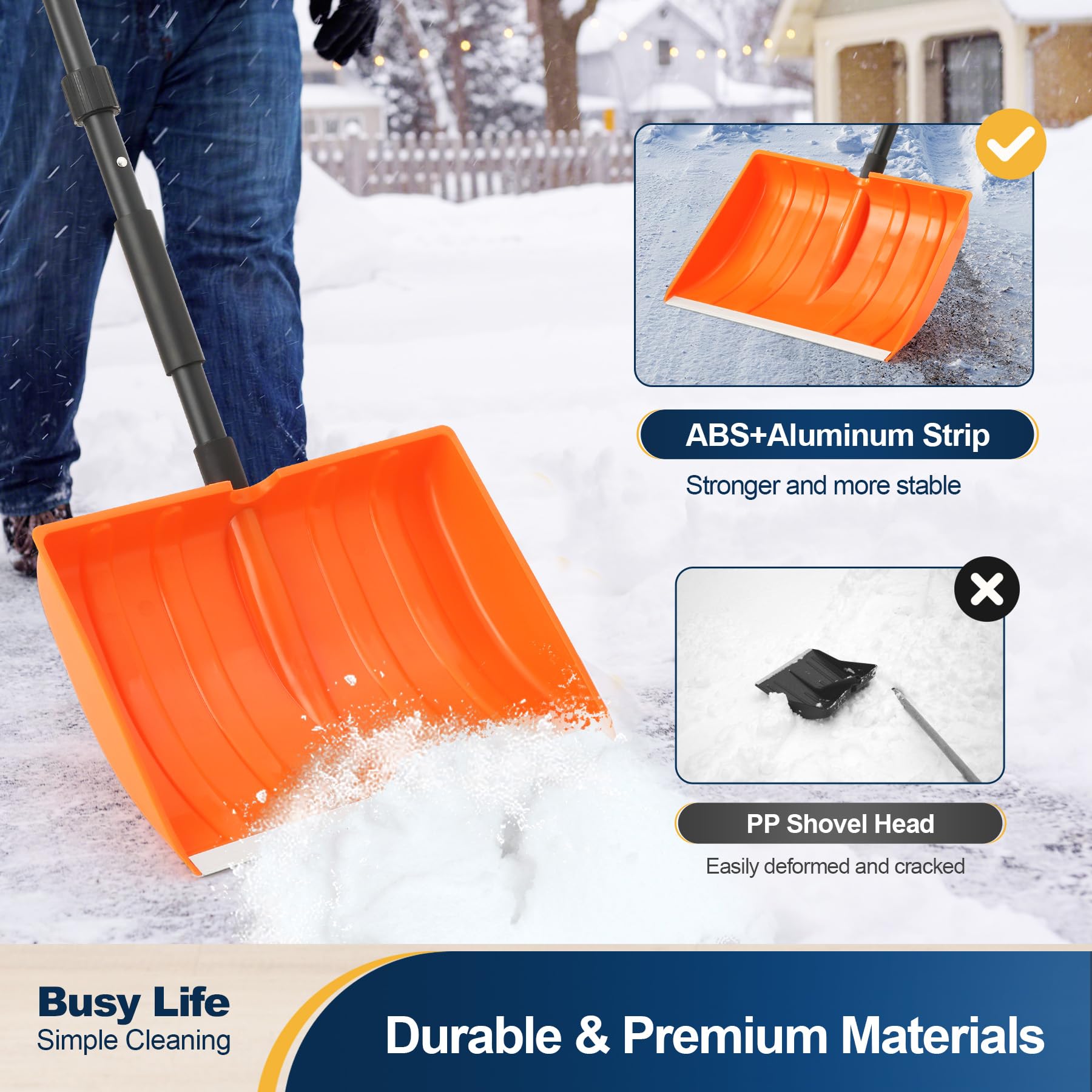 Yocada snow shovel has a 16inch wide blade for fast snow clearance.