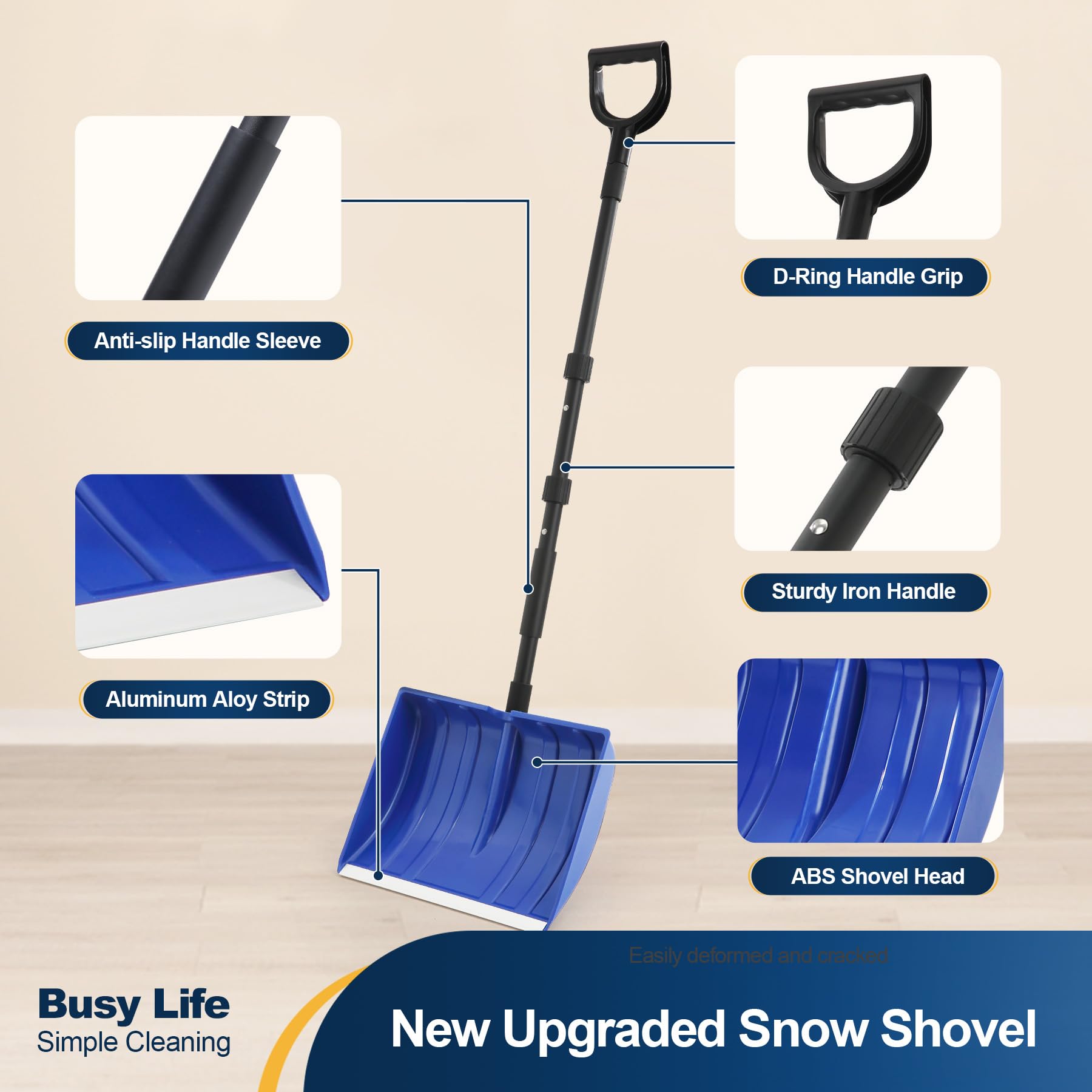 Yocada snow shovel adjustable length from 48 to 55 inches for versatile reach