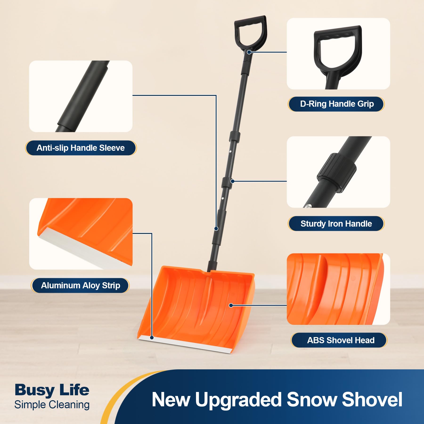 Yocada snow shovel offers three iron handles adjustable length for versatile use.