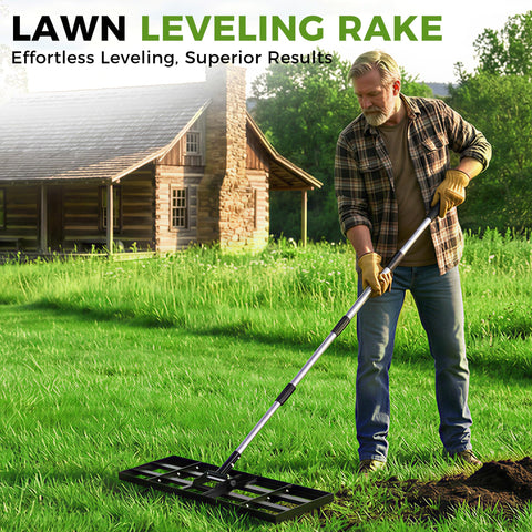 Yociqeul lawn leveling rake with 76-inch adjustable handle reduces back strain