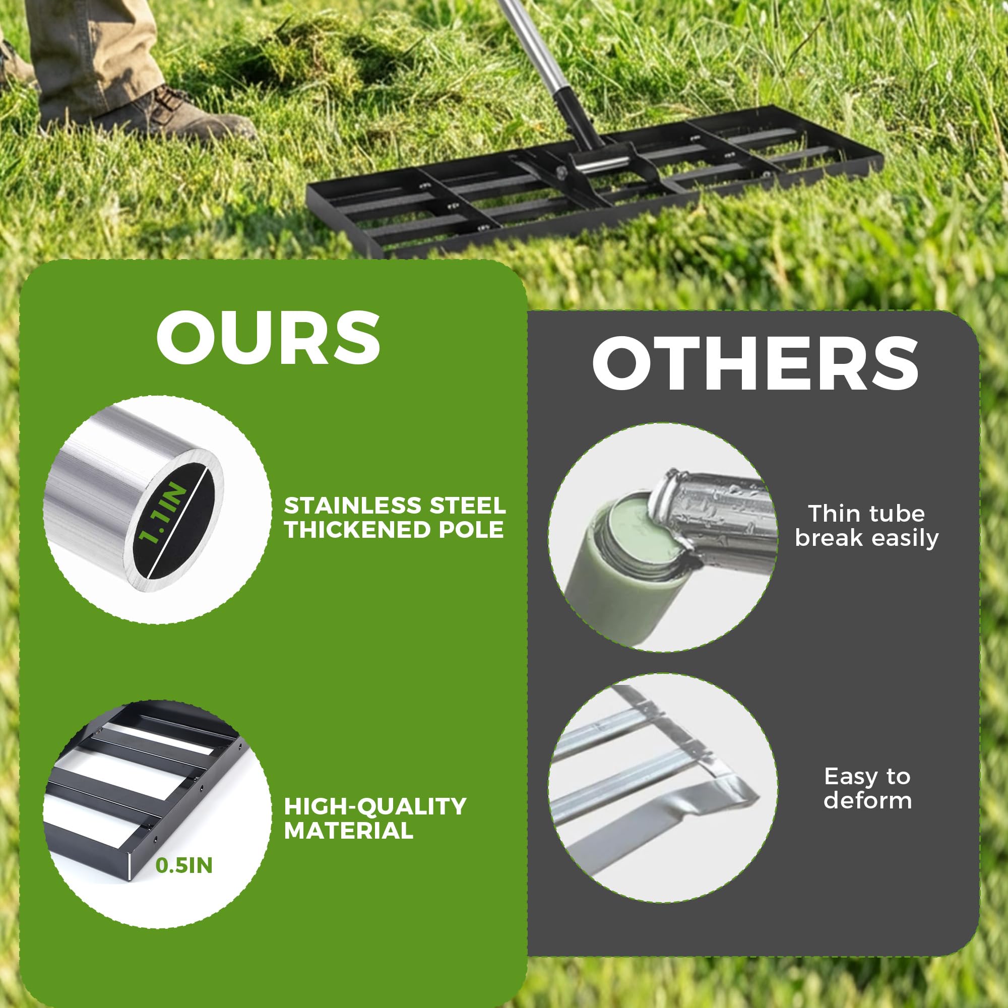 Yociqeul leveler distributes soil and fertilizer evenly for prep and seeding