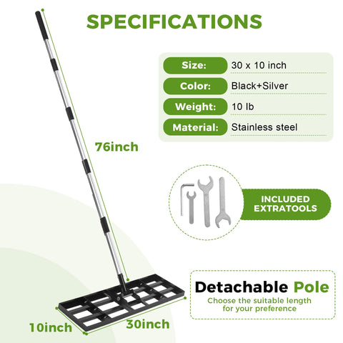 Yociqeul rake wide base 30x10 covers large areas quickly for leveling