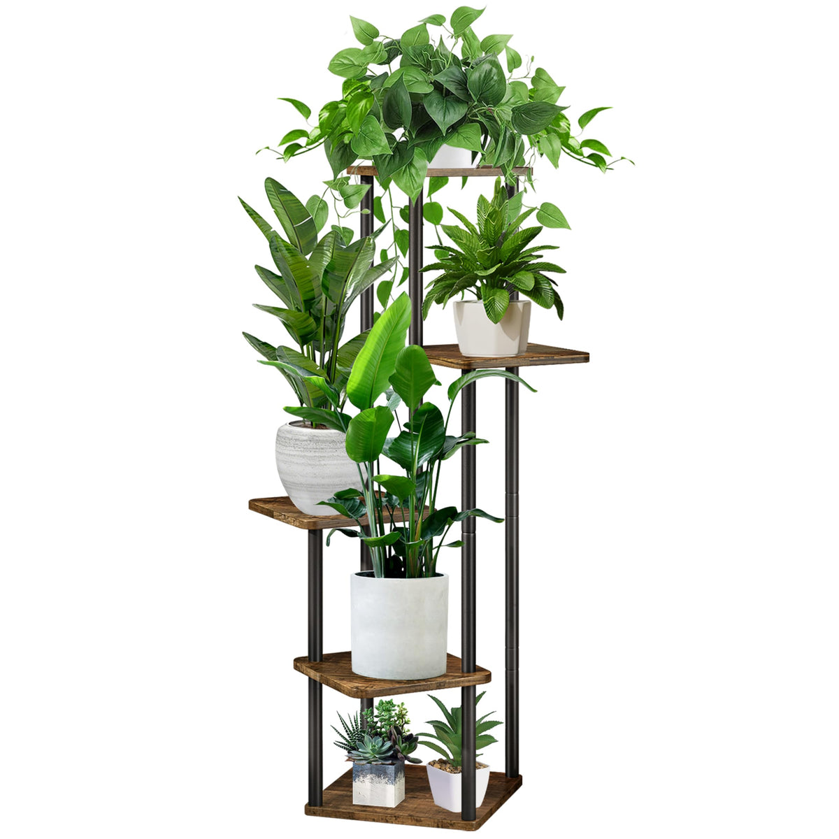YOCOMEY 5-tier plant stand in corner setup, maximizing space for multiple pots.