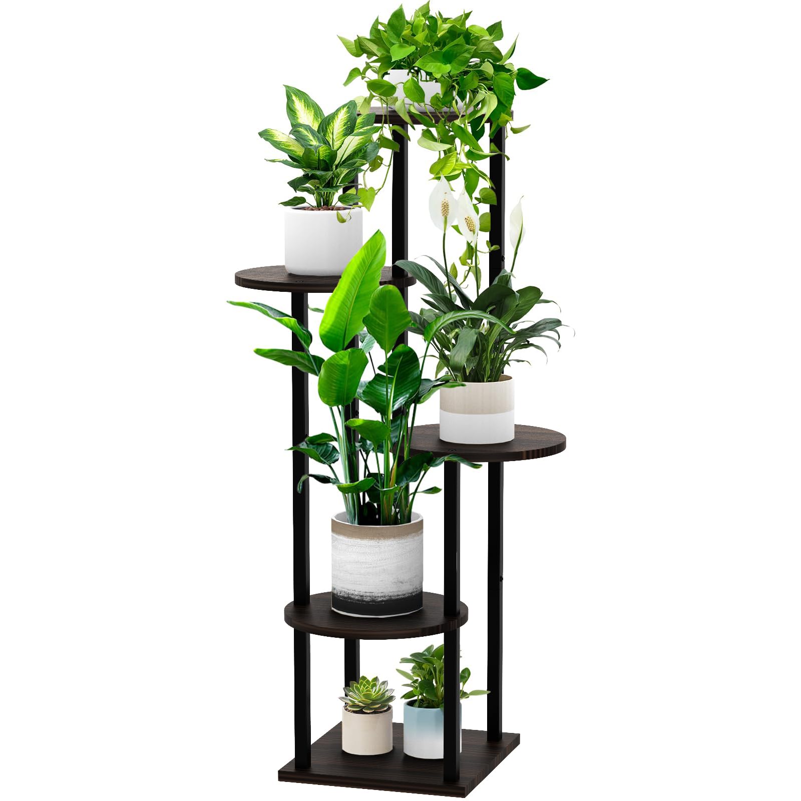 YOCOMEY 5-tier wood plant stand front view showing spacious multi-pot display