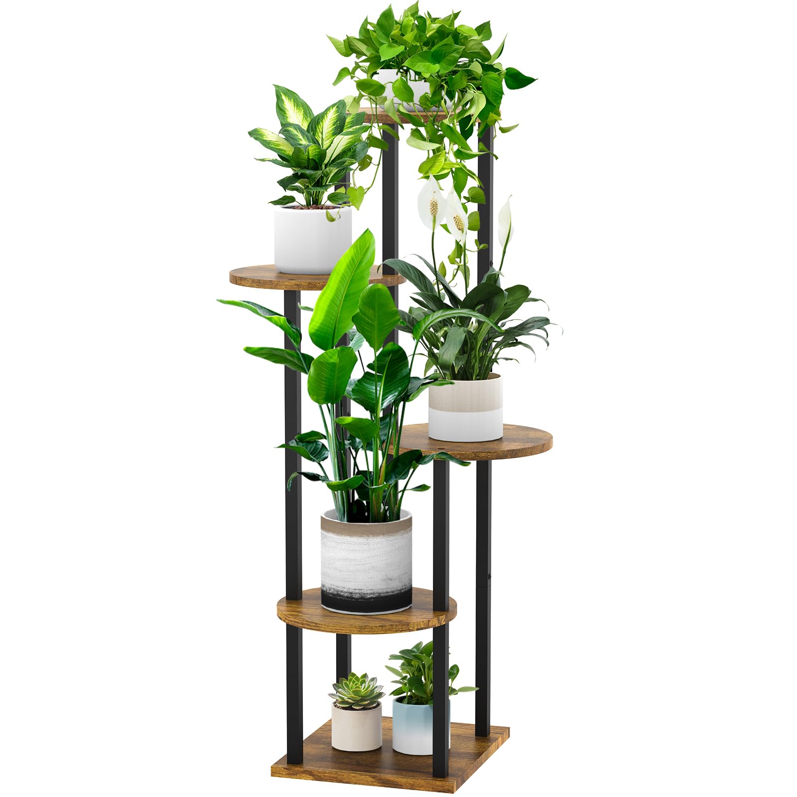 YOCOMEY 5-tier wood plant stand, front view, spacious plant display.