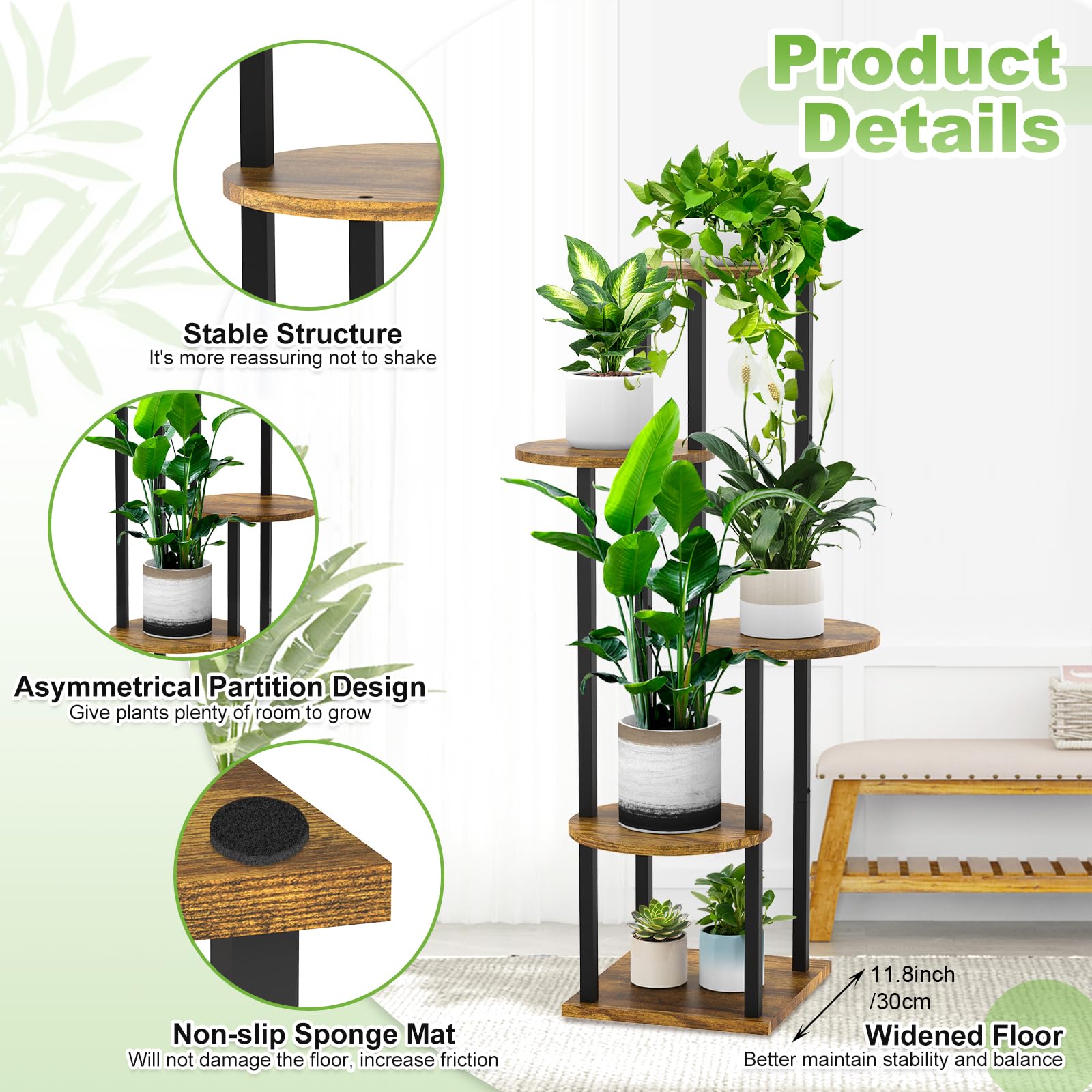 YOCOMEY multi-level plant display setup in a living room corner.