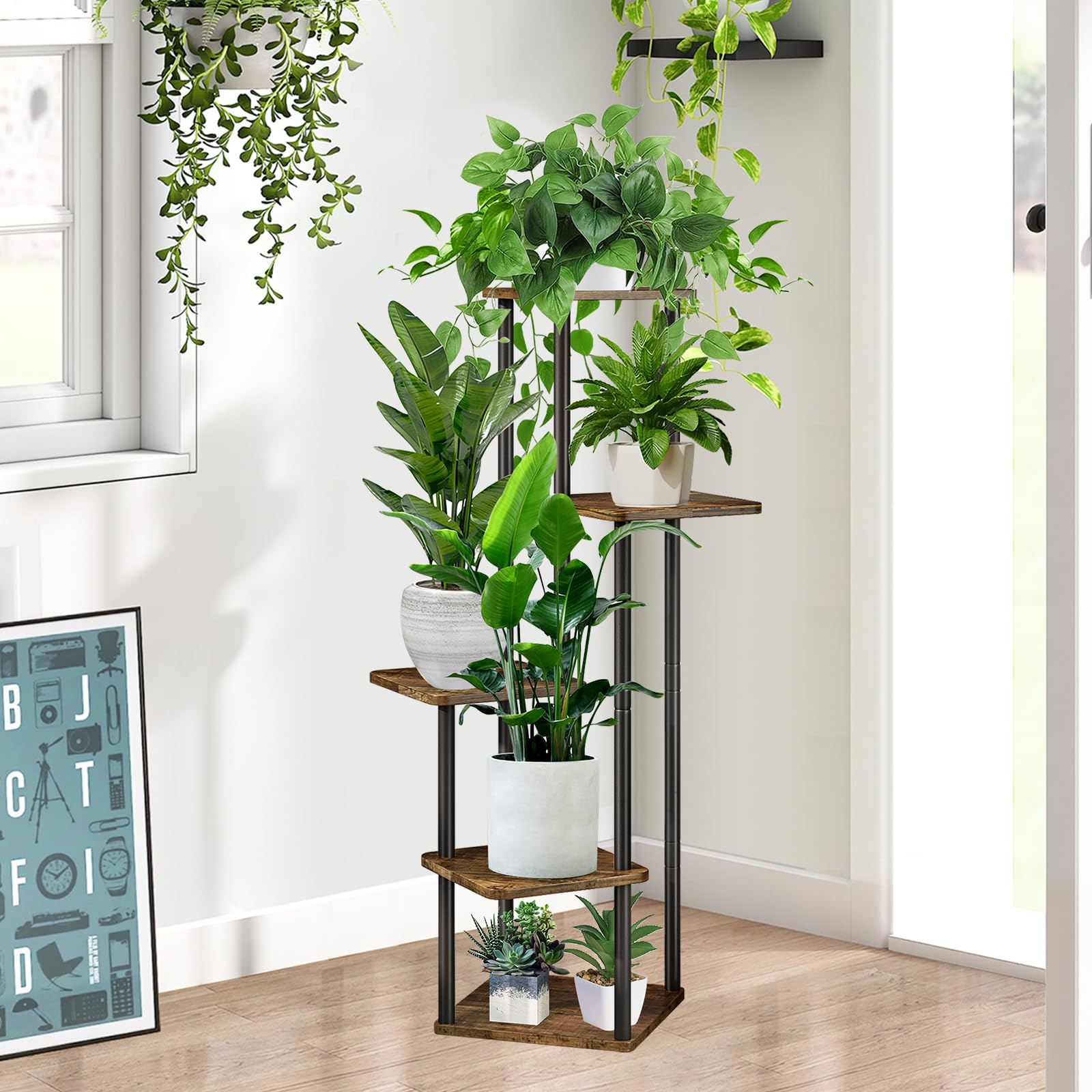 YOCOMEY multi-use-plant-and-photo-shelf doubles as book or keepsake display.