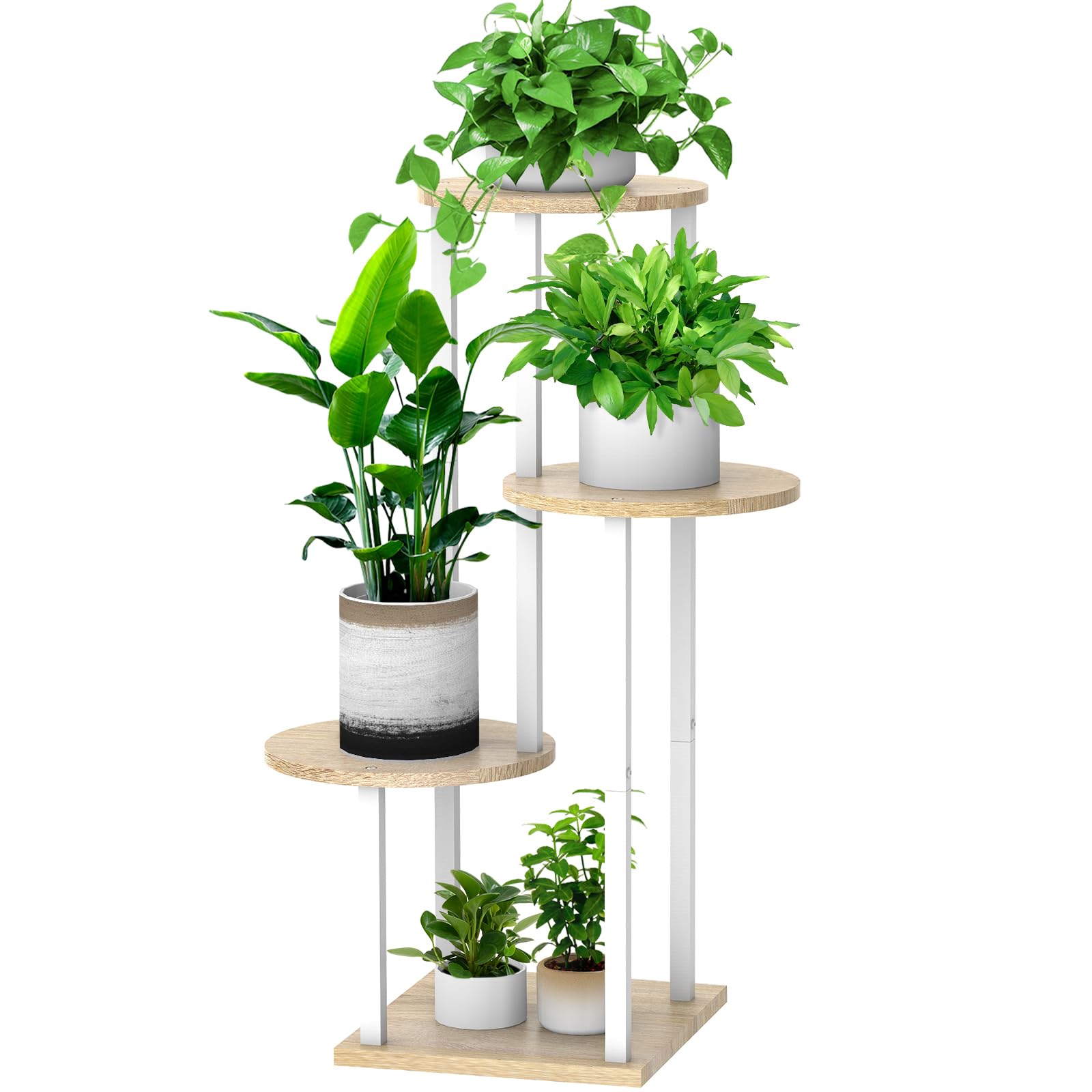 YOCOMEY 4 tier plant stand in white oak corner frame ideal for multiple plants.