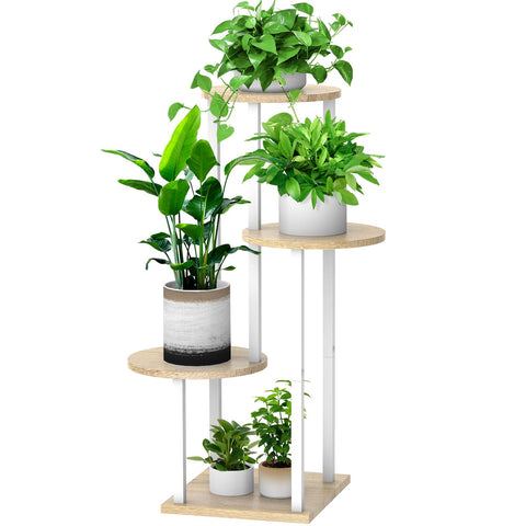 YOCOMEY 4 tier plant stand in white oak corner frame ideal for multiple plants.