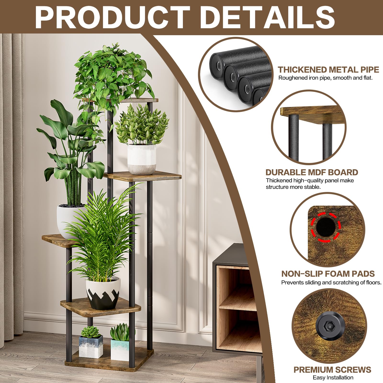 YOCOMEY thickened-wood-base MDF panel offers stable support for larger pots.