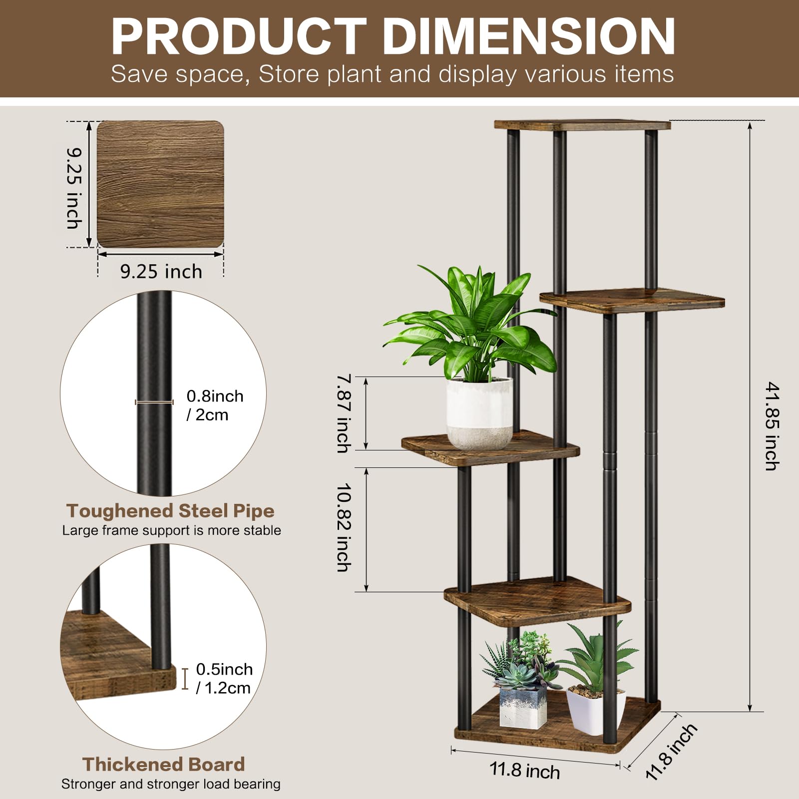 YOCOMEY vertical plant-shelf with metal frame provides sturdy indoor display.