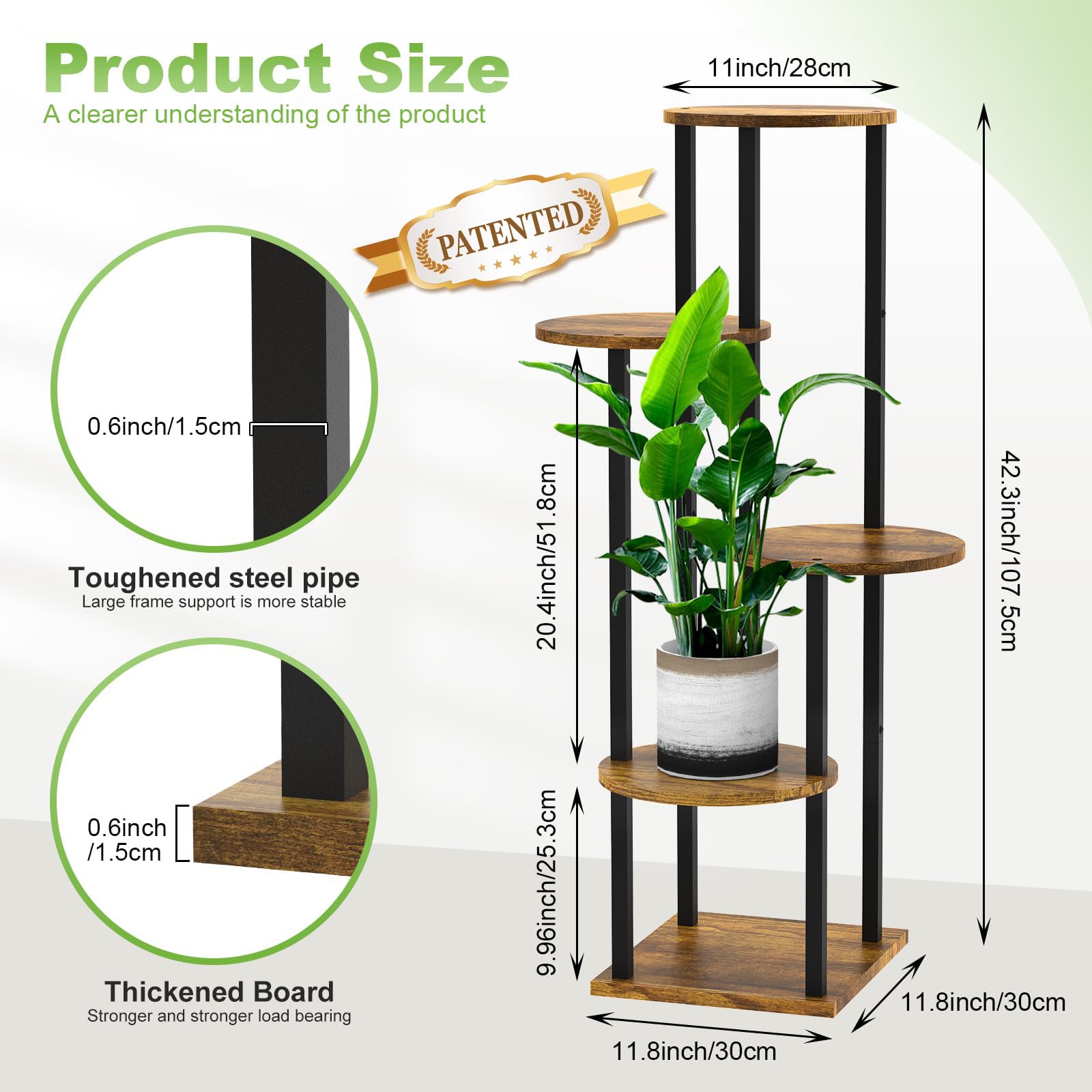 YOCOMEY wood-metal stand, side view, showcasing sturdy construction.