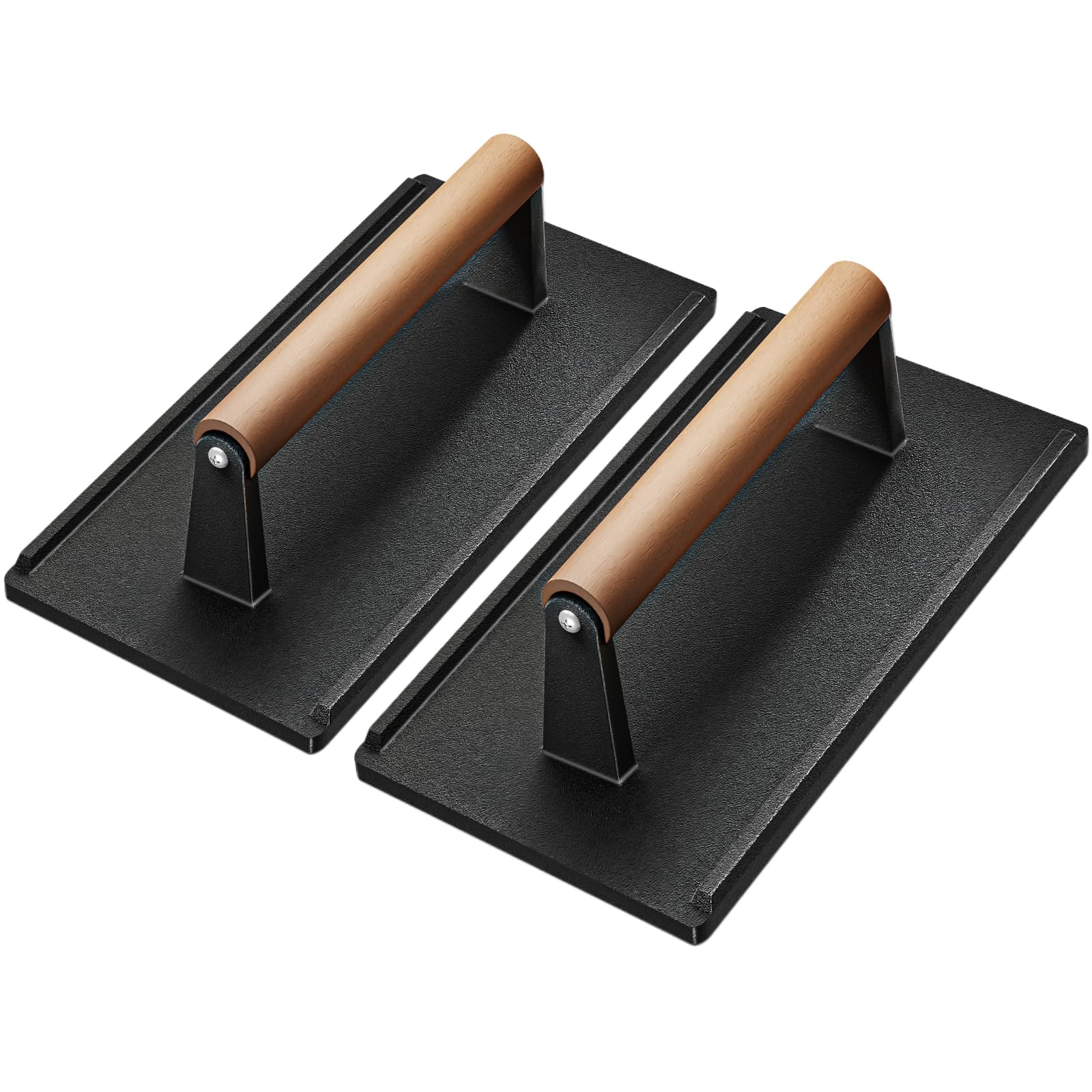 Yoehka cast iron grill press 2pc showing sturdy construction and dimensions