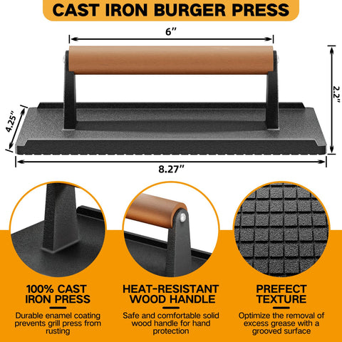 Yoehka grill press burger for even sear and juicy patties