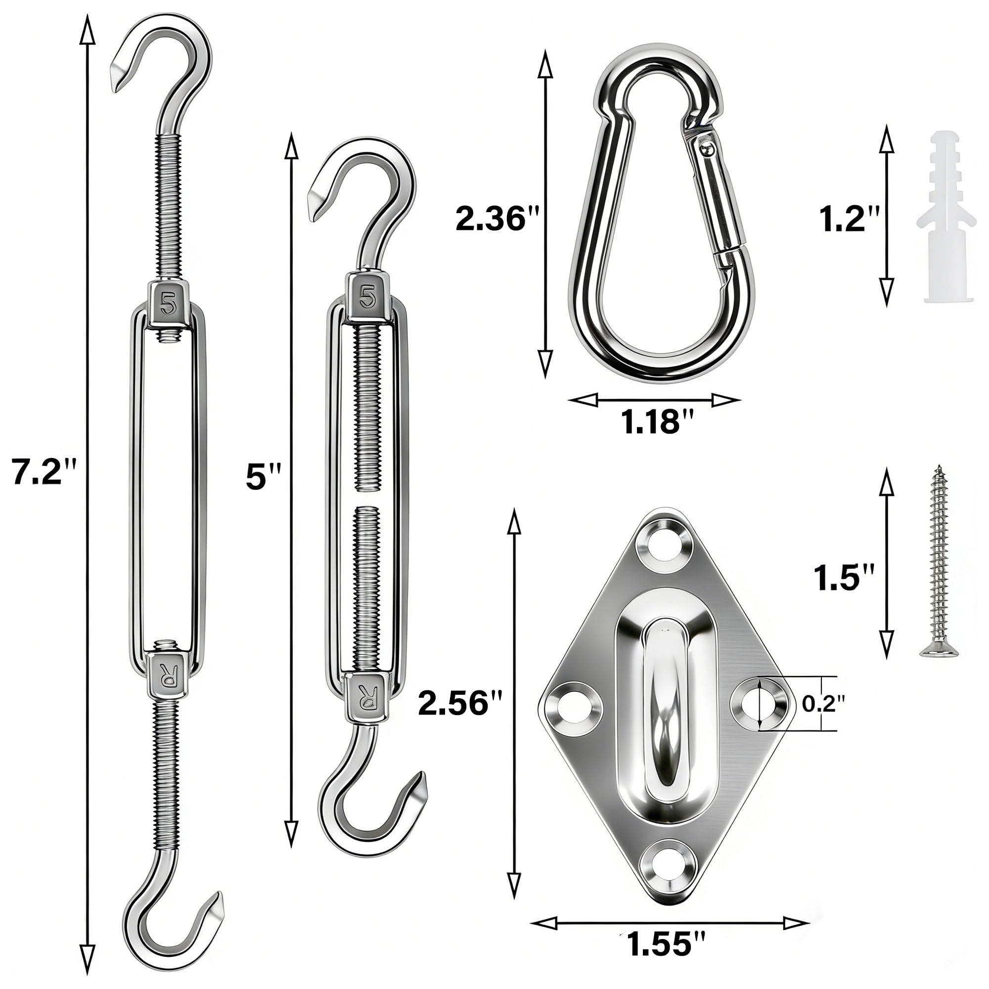 Adjustable turnbuckles provide strong tension control for sails