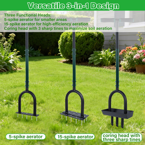 YOFIT 3-in-1 aerator with 15-spike head covers large areas quickly