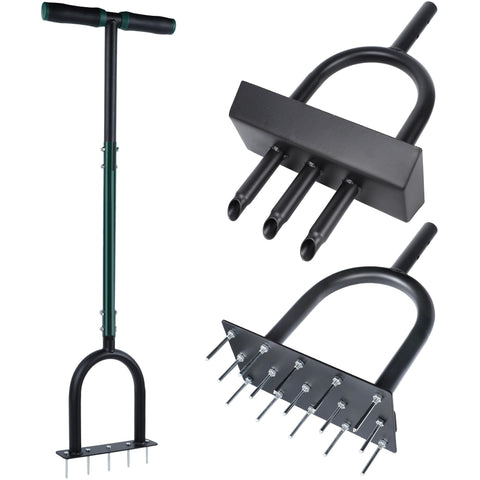 YOFIT 3-in-1 lawn aerator with spike head loosening compacted soil
