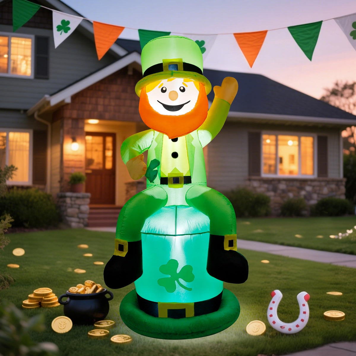 YOFIT 5ft Leprechaun inflatable glowing outdoors for visibility
