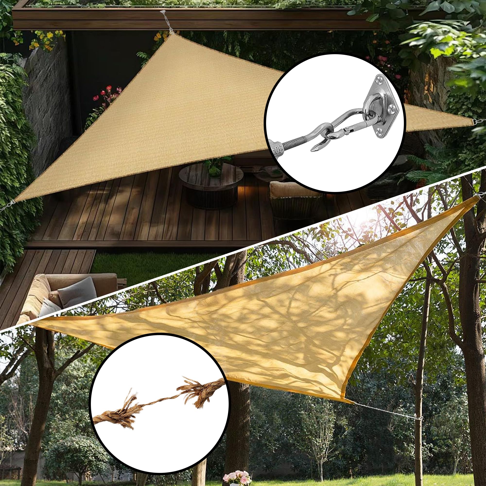 YOFIT installation with rectangle or triangle sails on a pergola.